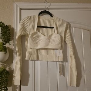 Commense Cream Ribbed Crop Top